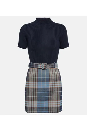 Staud Patsy ribbed-knit checked minidress