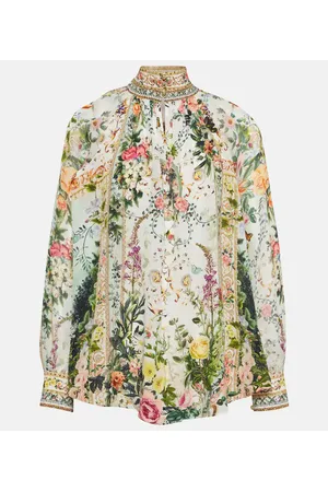 Camilla Floral high-neck silk crÃªpe blouse