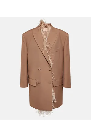 VALENTINO Feather-trimmed double-breasted blazer
