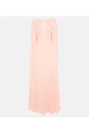 MONIQUE LHUILLIER Caped keyhole satin gown