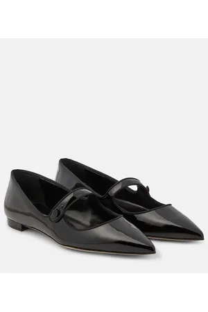 Manolo Blahnik Campari patent leather Mary Jane flats