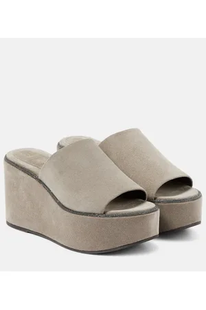 Brunello Cucinelli Suede platform slides