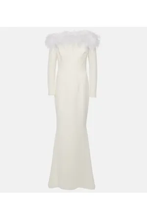 Safiyaa Bridal Starlana feather-trimmed crÃªpe gown