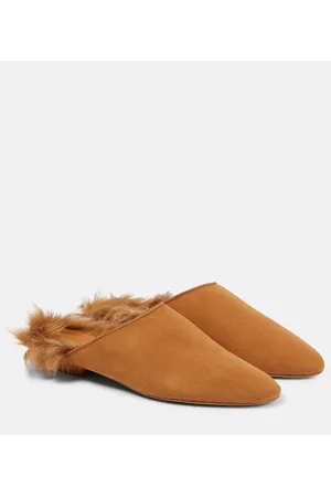 Khaite Otto shearling-trimmed suede mules