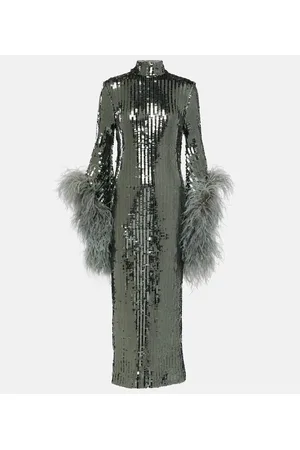 ‎Taller Marmo‎ Del Rio feather-trimmed sequined midi dress