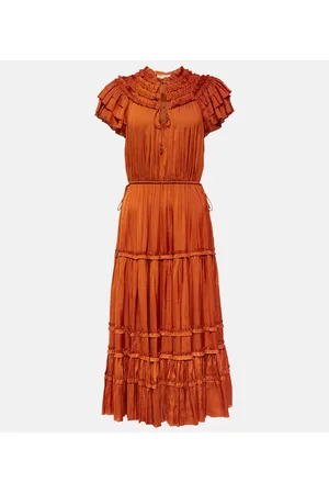 ULLA JOHNSON Isadora pleated satin midi dress