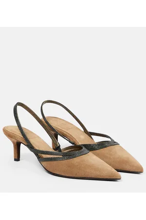 Brunello Cucinelli City embellished suede slingback pumps