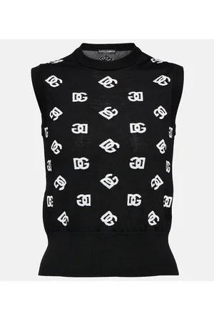 Dolce & Gabbana Logo intarsia wool and silk top