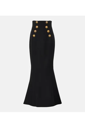 Balmain Flared high-rise virgin wool maxi skirt