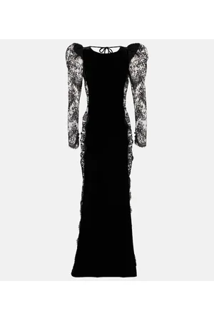 Alessandra Rich Lace-trimmed velvet maxi dress