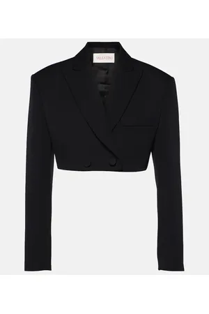 VALENTINO Cropped wool grisaille blazer