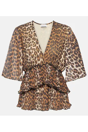 Ganni Leopard-print tiered georgette blouse