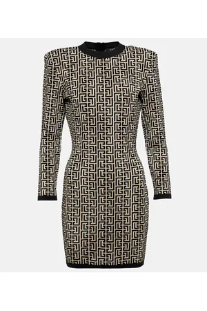 Balmain Monogram wool-blend knit minidress