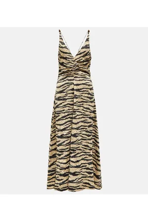 Ganni Printed satin slip midi dress