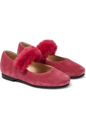 Il gufo Faux fur-trimmed suede ballet flats