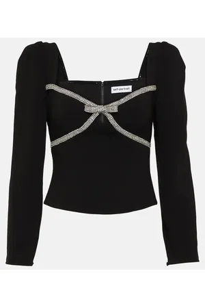 Self-Portrait Bow embellished crÃªpe crop top