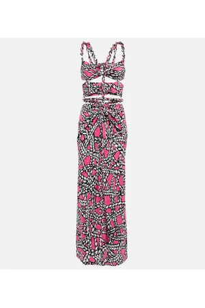 AREA Printed cut-out silk midi dress