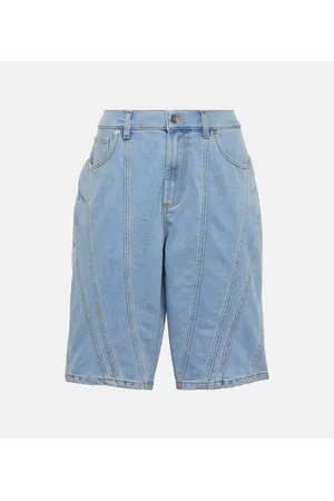 MUGLER Spiral wide-leg denim shorts