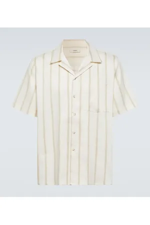 COMMAS Striped linen-blend bowling shirt