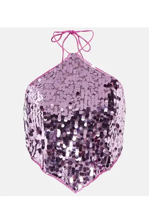 Oseree OsÃ©ree Sequined halterneck crop top