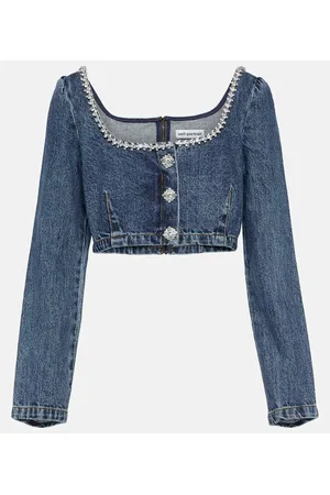 Self-Portrait Embellished cropped denim top