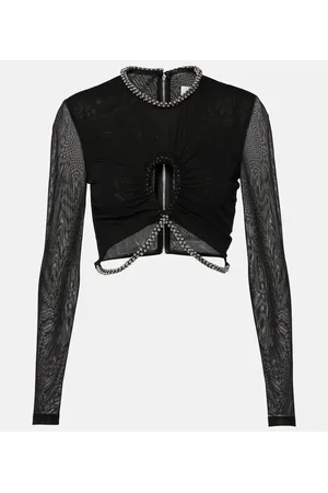 DION LEE Embellished cutout jersey crop top
