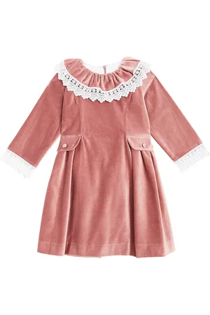 La Coqueta Maranta lace-trimmed cotton velvet dress