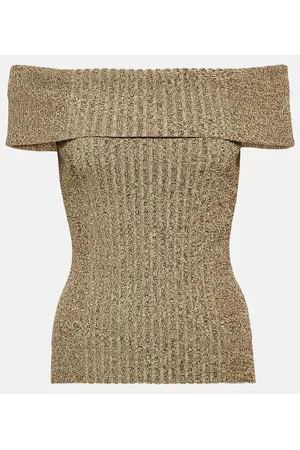 Ganni Ribbed-knit off-shoulder top