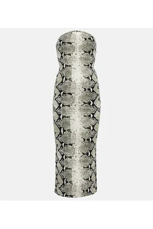 Khaite Strapless snake-printed midi dress