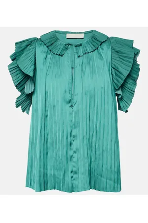 ULLA JOHNSON Elli pleated ruffled satin blouse