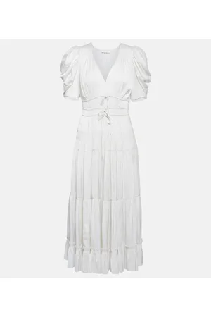 ULLA JOHNSON Daria plisseÌ satin midi dress