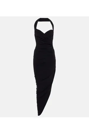 Norma Kamali Cayla halterneck ruched midi dress