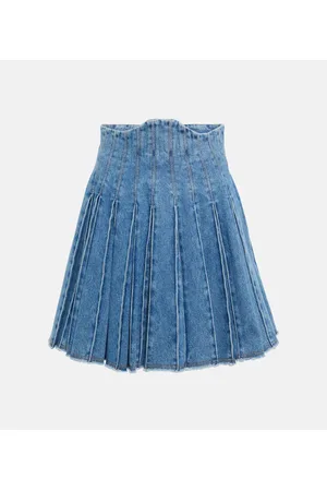 Balmain Pleated high-rise denim miniskirt