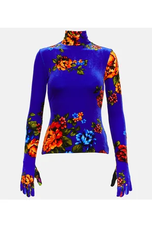 Vetements Floral velvet turtleneck top with gloves