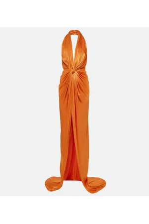 Costarellos Colette gathered halterneck silk gown