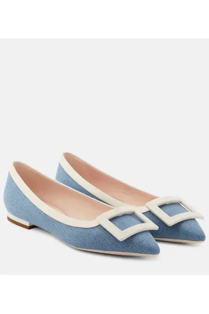 Roger Vivier Leather-trimmed denim ballet flats