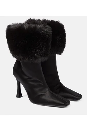 MAGDA BUTRYM Faux fur-trimmed satin ankle boots