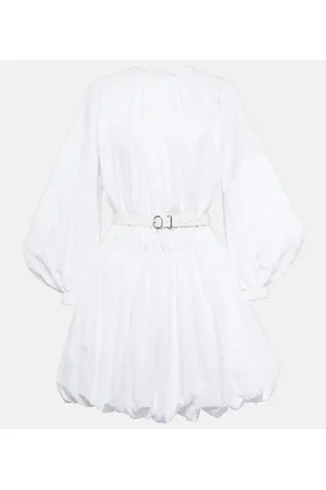 Jil Sander Leather-trimmed cotton poplin minidress