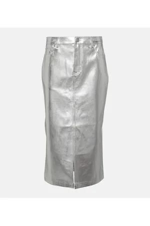 Staud Oaklyn metallic faux leather midi skirt