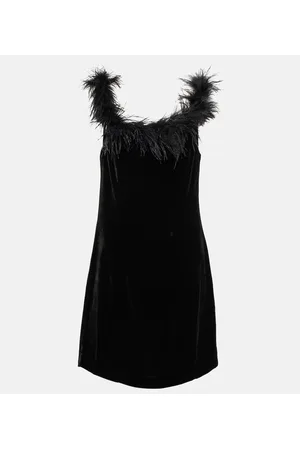 RIXO London Lena feather-trimmed velvet minidress