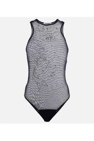 Jean Paul Gaultier Embellished printed mesh bodysuit