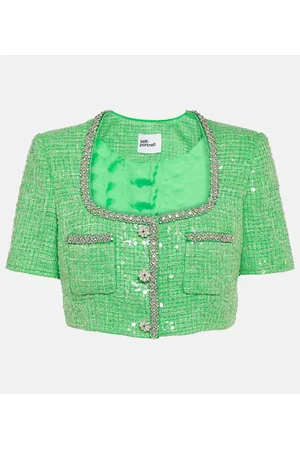 Self-Portrait Sequined embellished bouclÃ© crop top