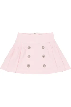 Balmain Pleated cotton-blend button skirt