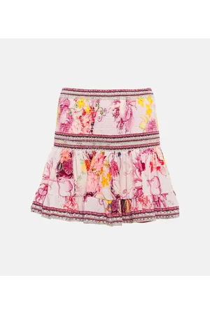 Camilla Smocked floral silk miniskirt