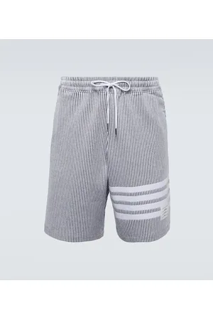 Thom Browne 4-Bar striped seersucker cotton shorts