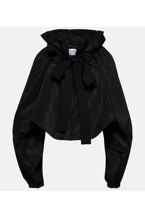 Patou Ruffled off-shoulder faille crop top