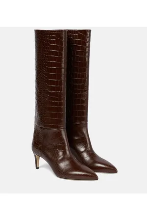 PARIS TEXAS Croc-effect leather knee-high boots