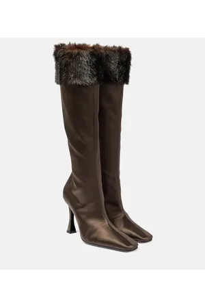 MAGDA BUTRYM Faux fur-trimmed satin knee-high boots