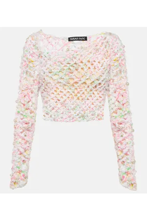 SUSAN FANG Beaded off-shoulder crochet top