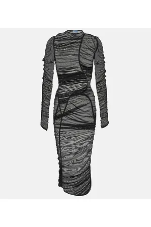 MUGLER Ruched mesh midi dress
